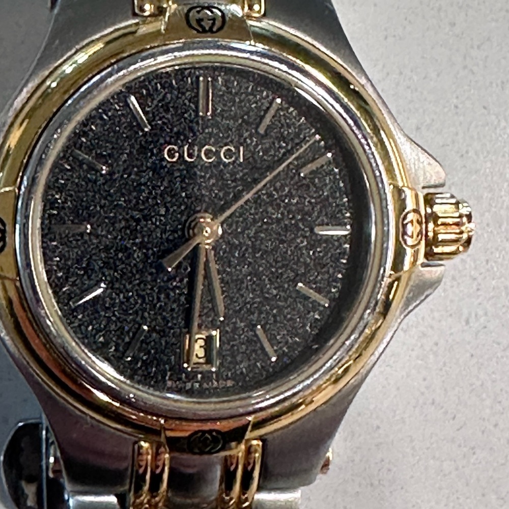 Gucci Two-Tone Gold and Silver Watch with Black Dial